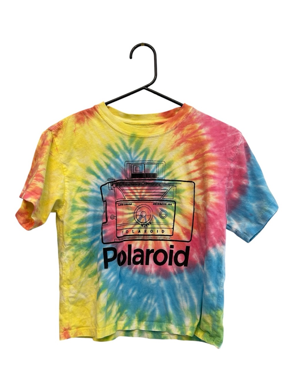 Polaroid Short-Sleeve Cropped Tie-Dye Camera Tee - Yellow, Pink, Blue, Green XS